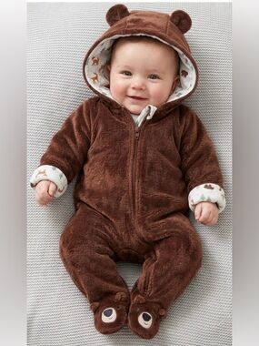 🌸Carter's Brown Plush Hooded Footed One-Piece